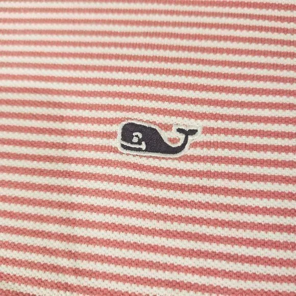 Vineyard Vines Mens XL / X-Large Pink White Striped Polo Whale Logo 100%‎ Cotton - Picture 5 of 5